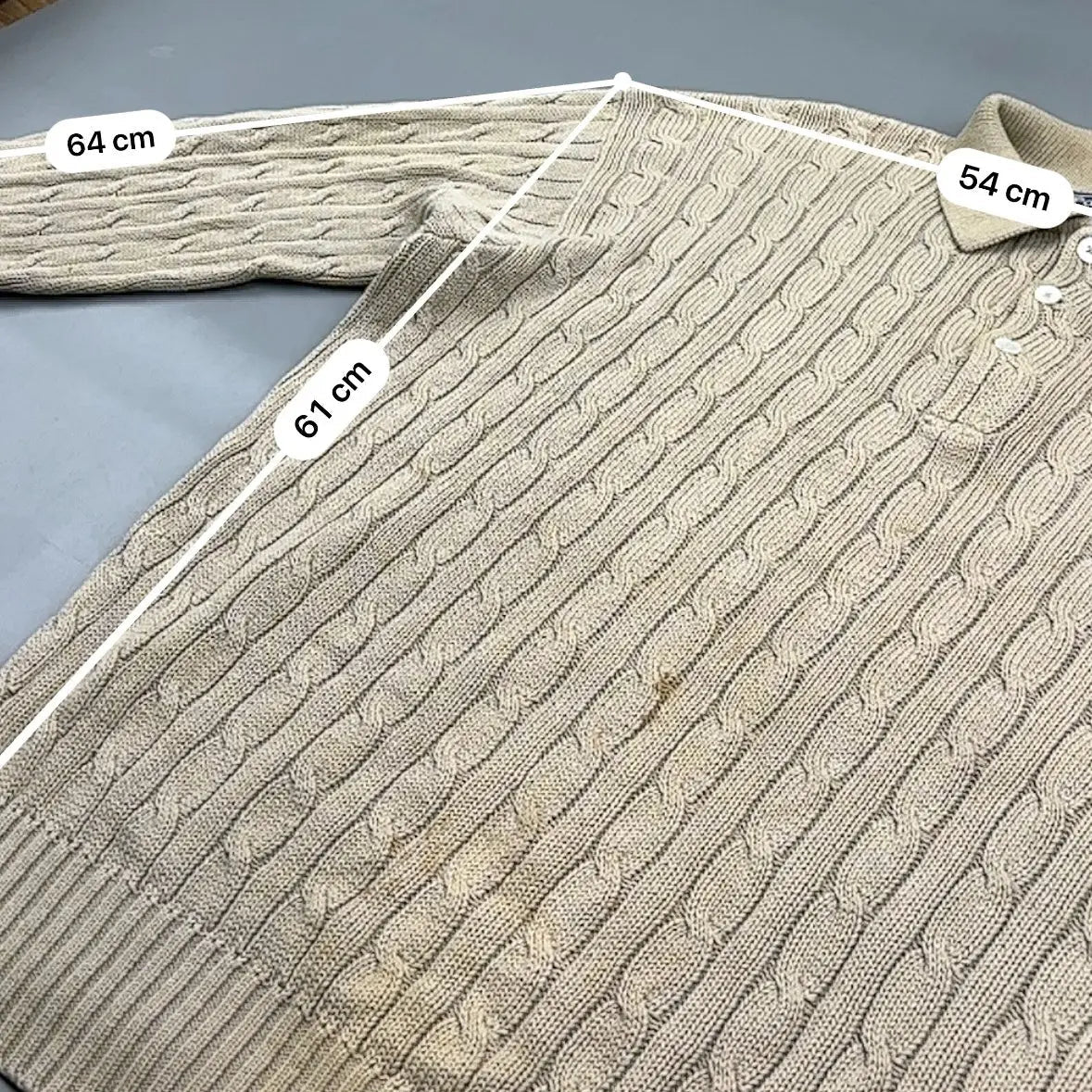 Beige Ralph Lauren Knitted Long - Sleeve Polo Shirt - M - Good Condition - Revaleur