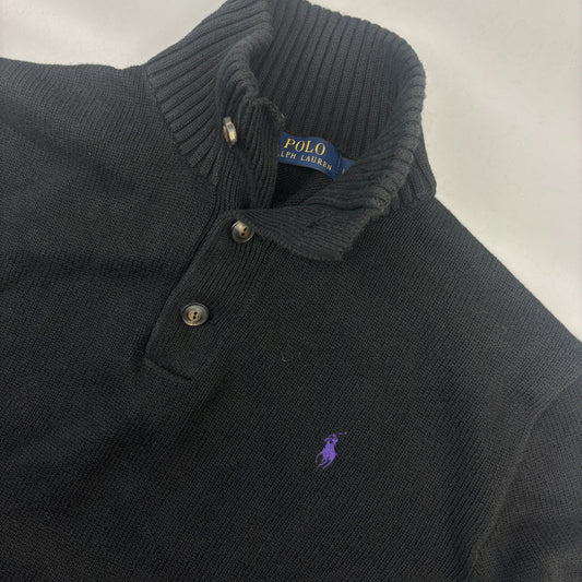 Black Ralph Lauren Buttoned Sweater - Men L - Very Good - Revaleur