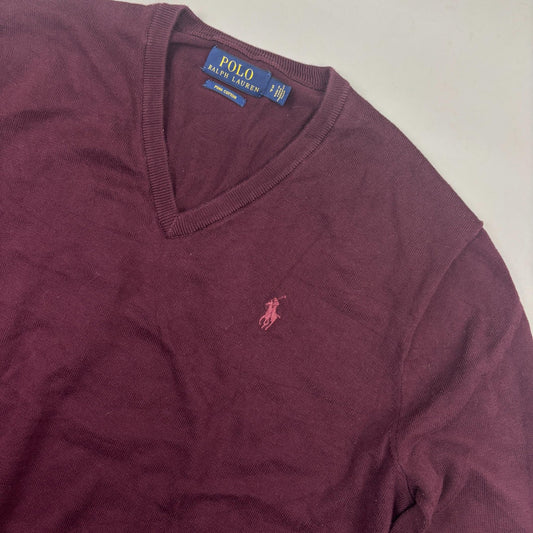 Burgundy Ralph Lauren V - neck Sweater - Men S - Very Good - Revaleur