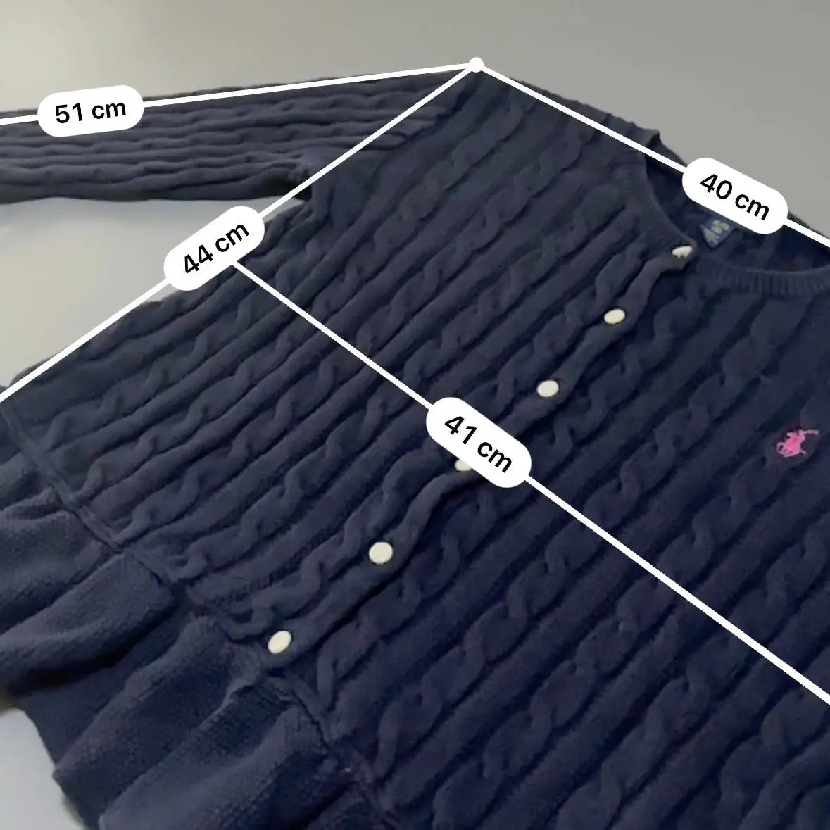 Navy Blue Cable - Knit Cardigan with Ruffle Hem - XL (Kids) - Excellent Condition - Revaleur