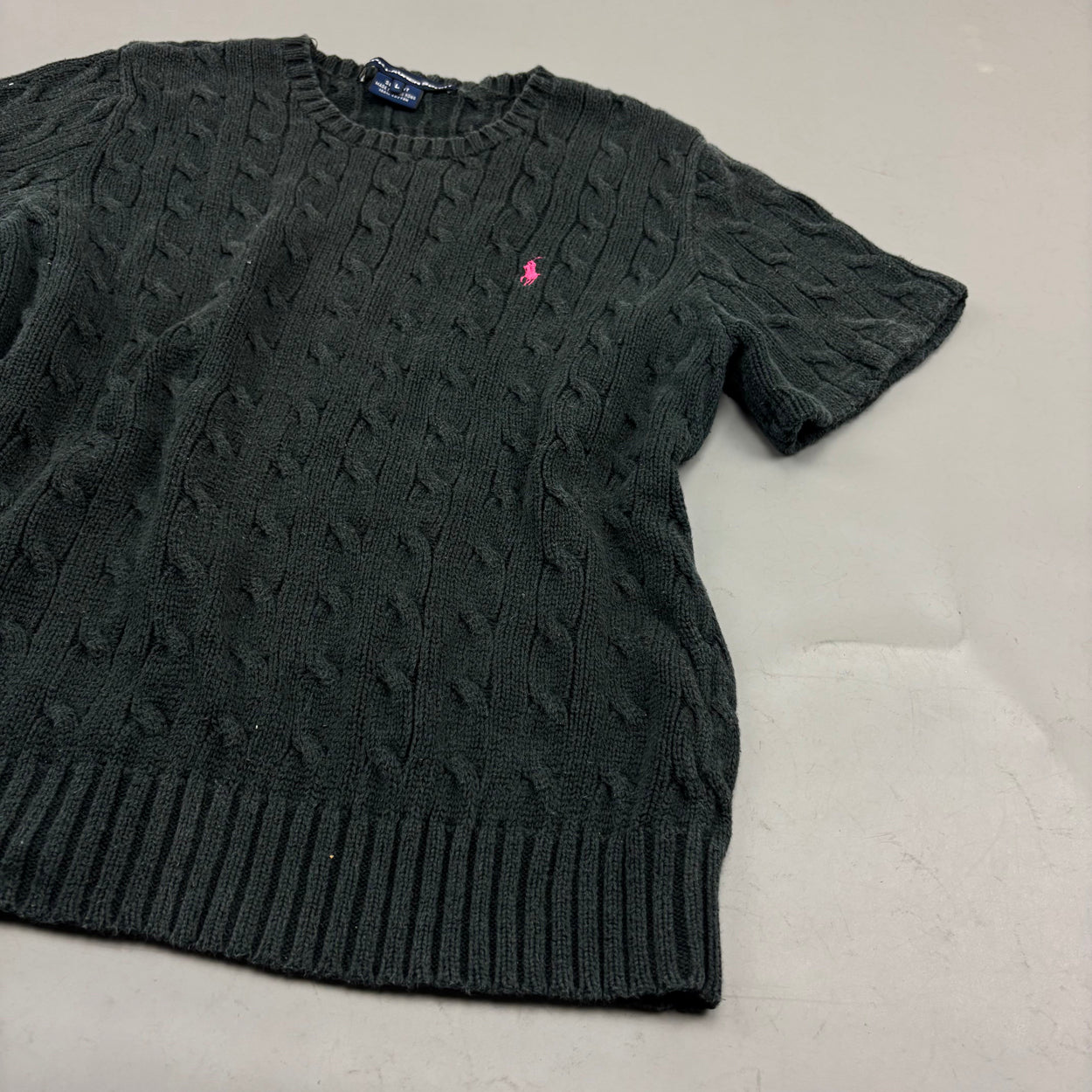 Black Ralph Lauren Knitted T-Shirt - Women L - Very Good