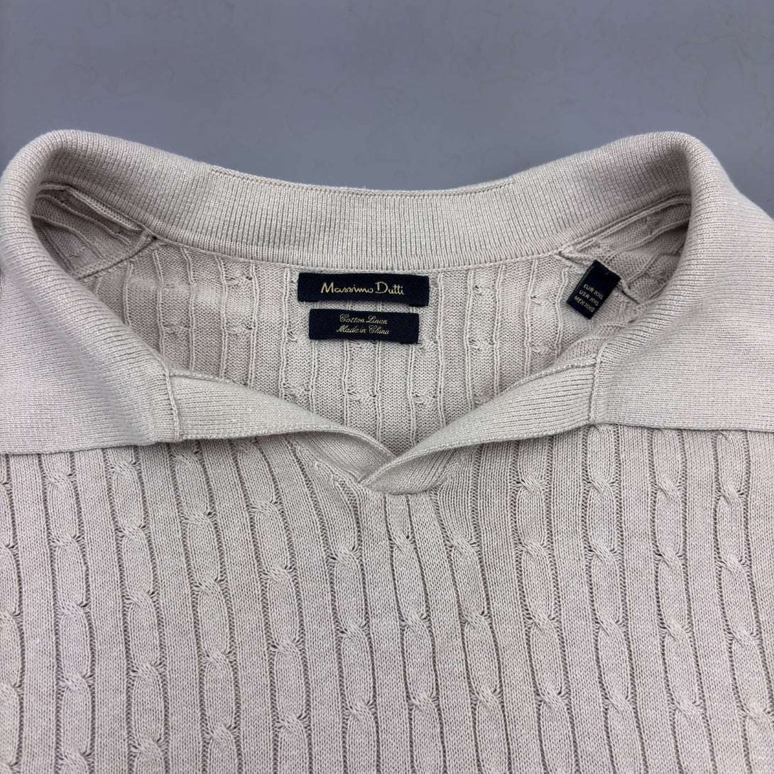 Beige Knitted Polo Shirt Massimo Dutti - XXL - New, Never Worn - Revaleur