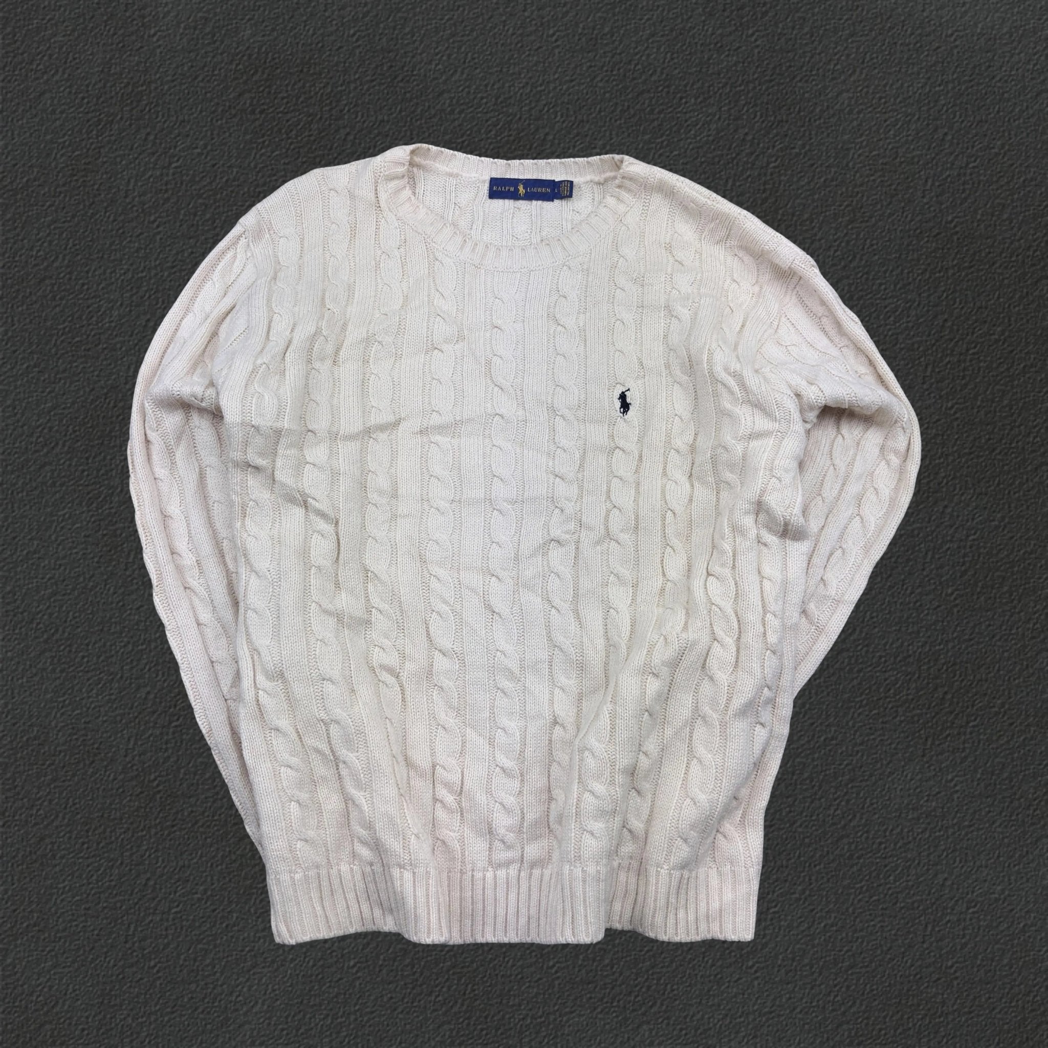 Beige Ralph Lauren Cable Knit Sweater - L - Excellent Condition - Revaleur