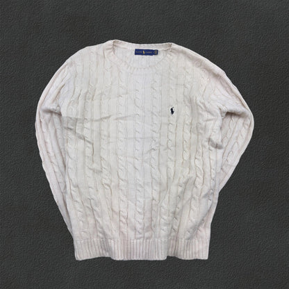 Beige Ralph Lauren Cable Knit Sweater - L - Excellent Condition - Revaleur