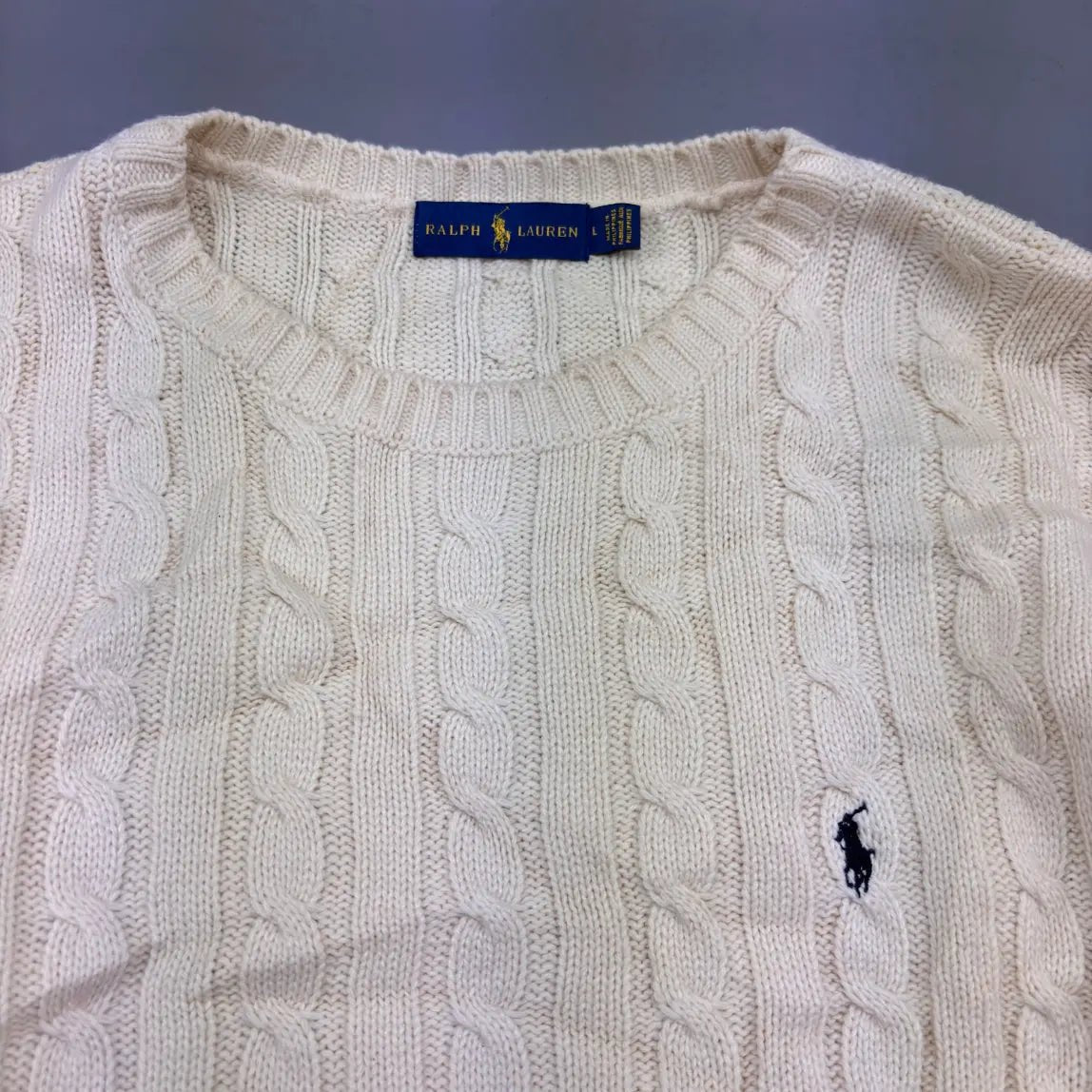 Beige Ralph Lauren Cable Knit Sweater - L - Excellent Condition - Revaleur