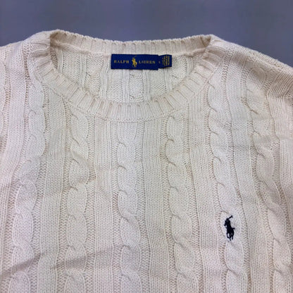 Beige Ralph Lauren Cable Knit Sweater - L - Excellent Condition - Revaleur