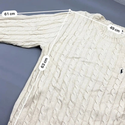 Beige Ralph Lauren Cable Knit Sweater - L - Excellent Condition - Revaleur