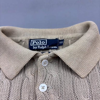 Beige Ralph Lauren Knitted Long - Sleeve Polo Shirt - M - Good Condition - Revaleur