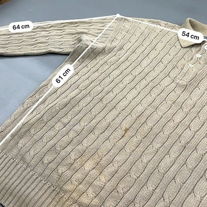 Beige Ralph Lauren Knitted Long - Sleeve Polo Shirt - M - Good Condition - Revaleur