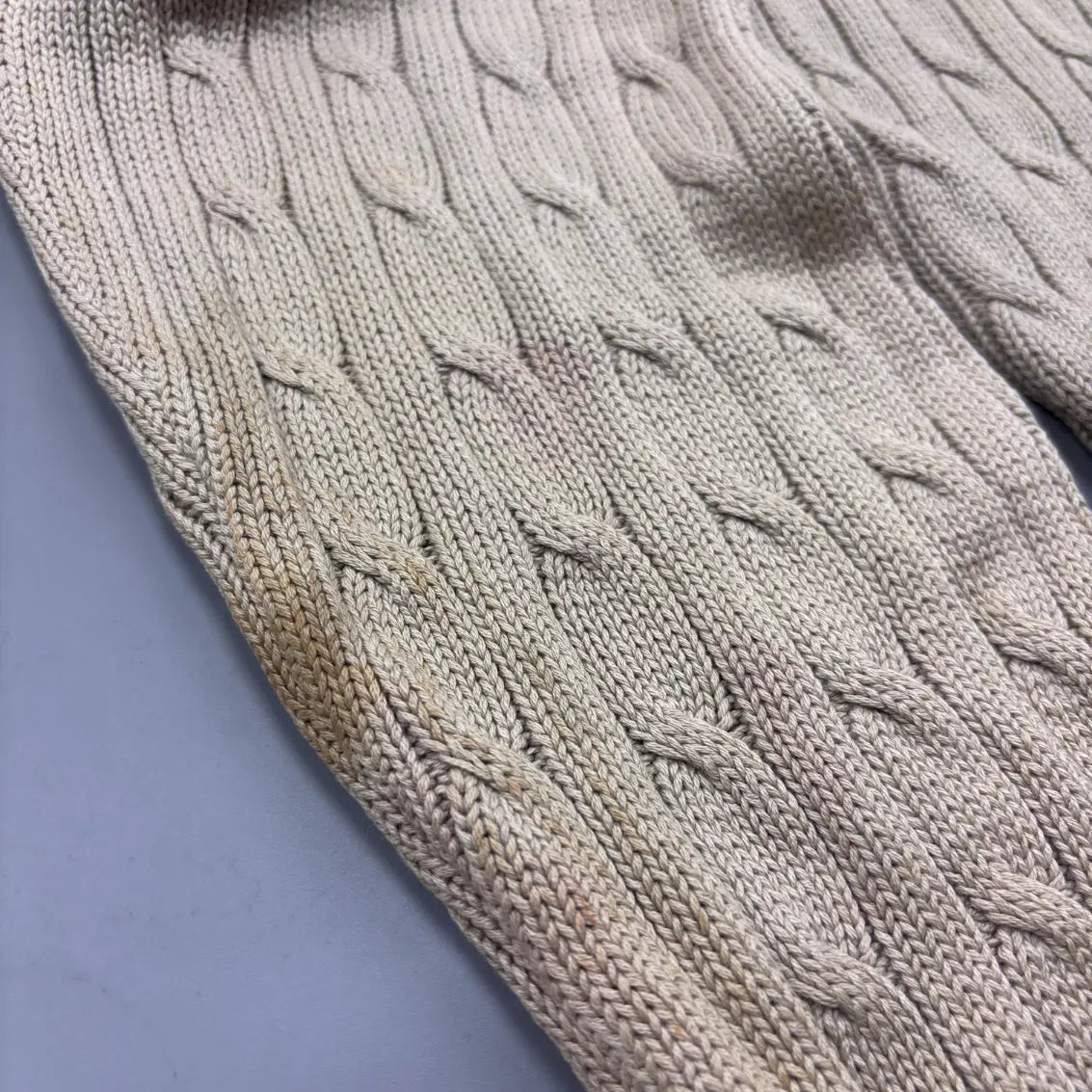 Beige Ralph Lauren Knitted Long - Sleeve Polo Shirt - M - Good Condition - Revaleur