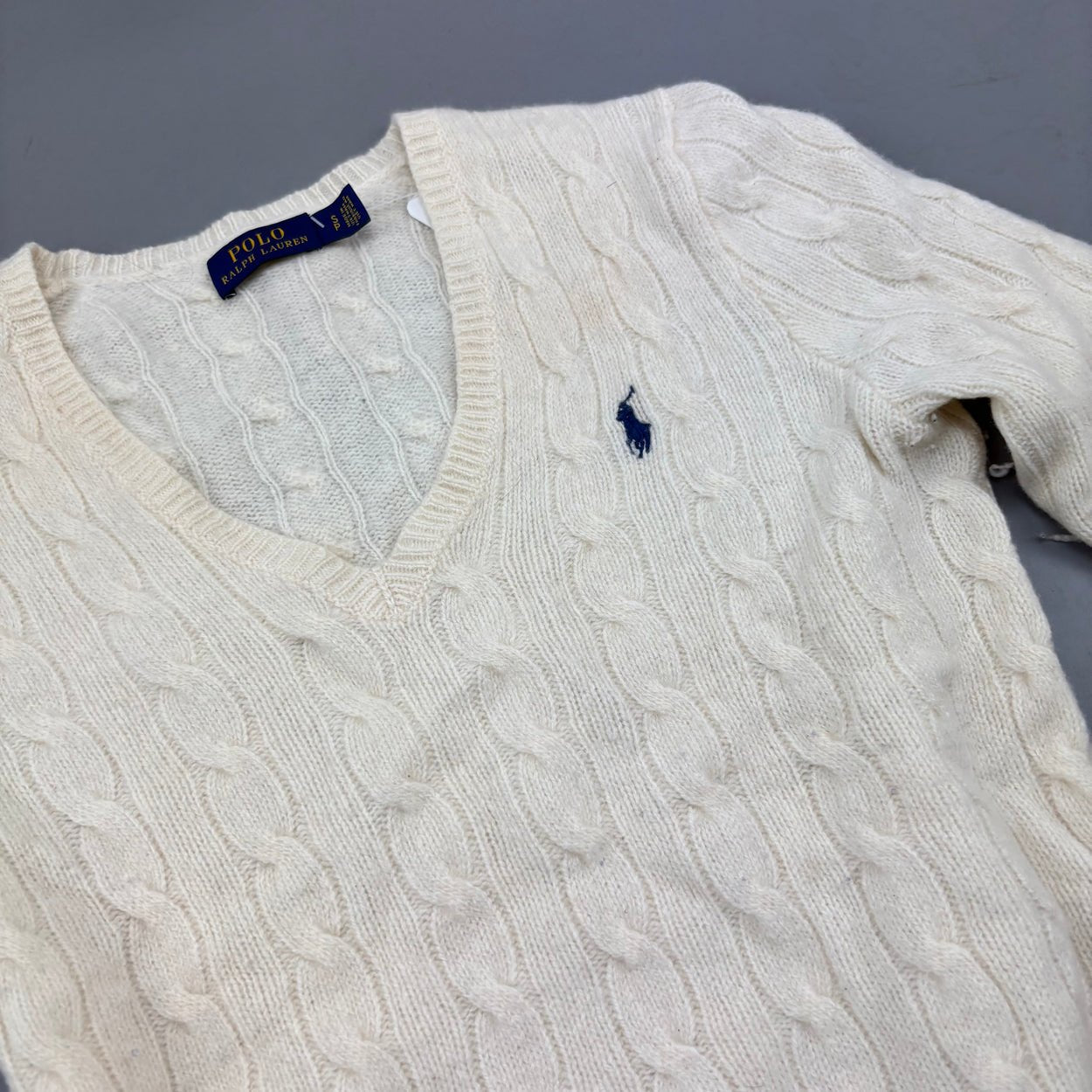 Beige Ralph Lauren V - neck Sweater - Women S - Very Good - Revaleur
