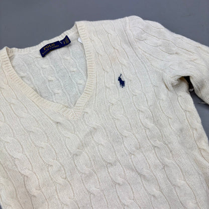 Beige Ralph Lauren V - neck Sweater - Women S - Very Good - Revaleur