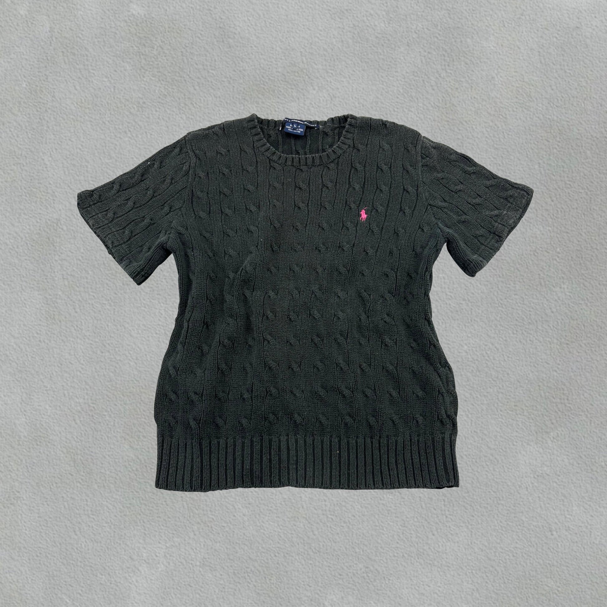 Black Ralph Lauren Knitted T-Shirt - Women L - Very Good - Revaleur