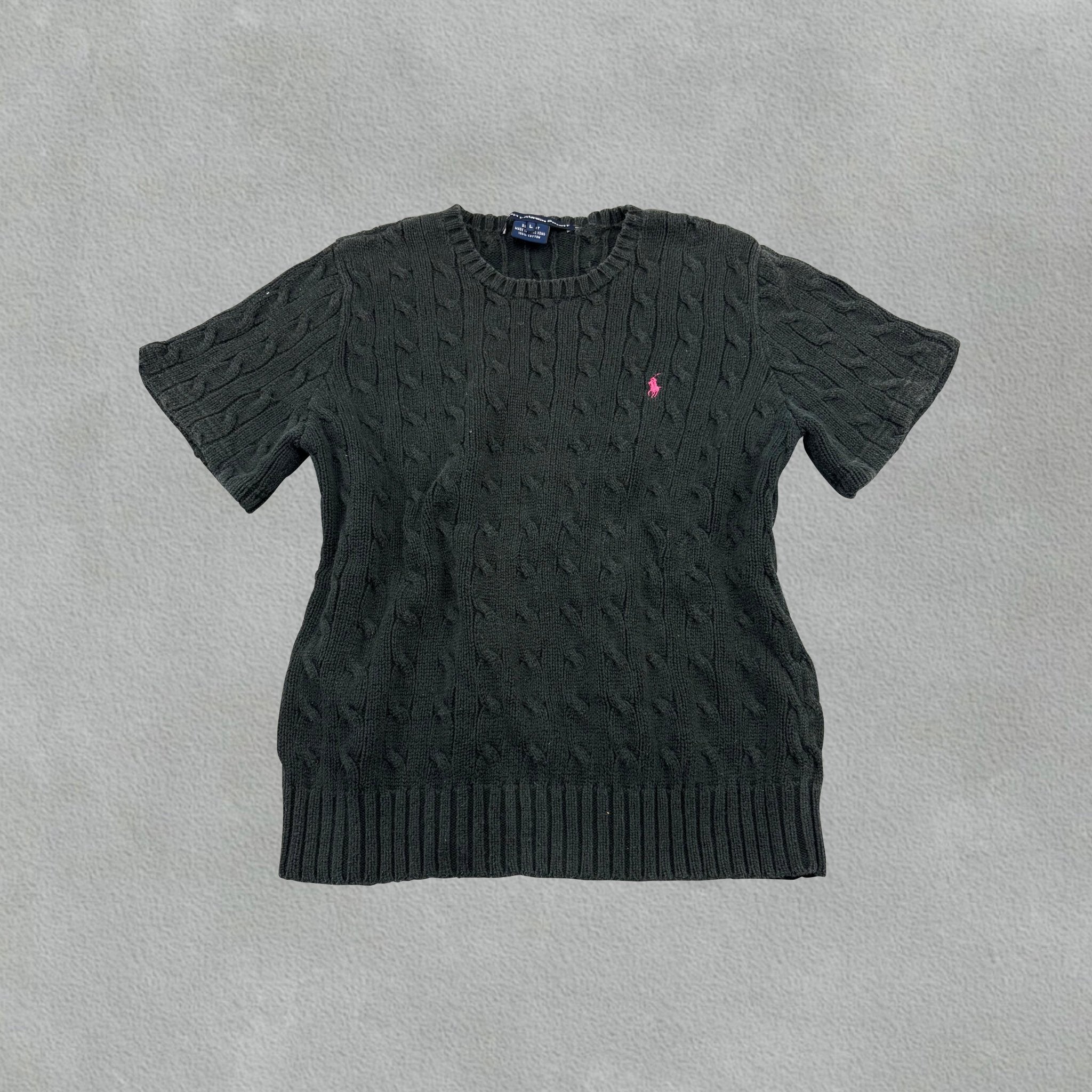 Black Ralph Lauren Knitted T-Shirt - Women L - Very Good - Revaleur