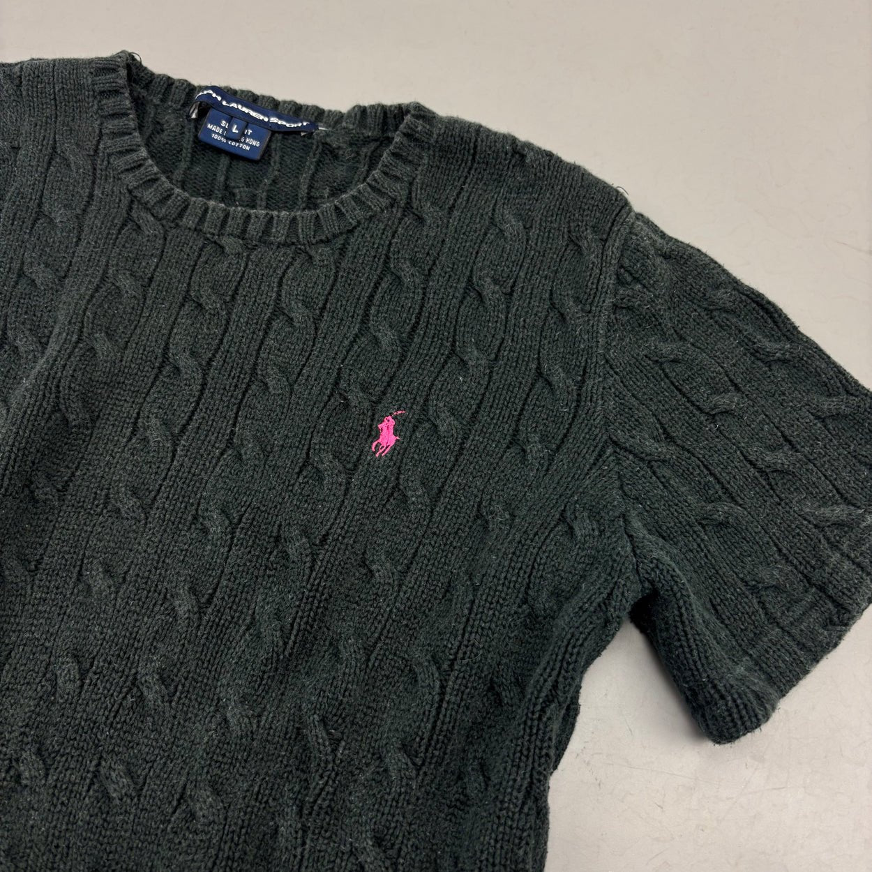 Black Ralph Lauren Knitted T-Shirt - Women L - Very Good - Revaleur