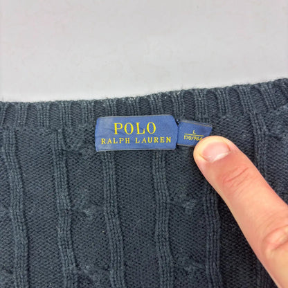 Black Ralph Lauren Knitted V - Neck - L - Excellent Condition - Revaleur
