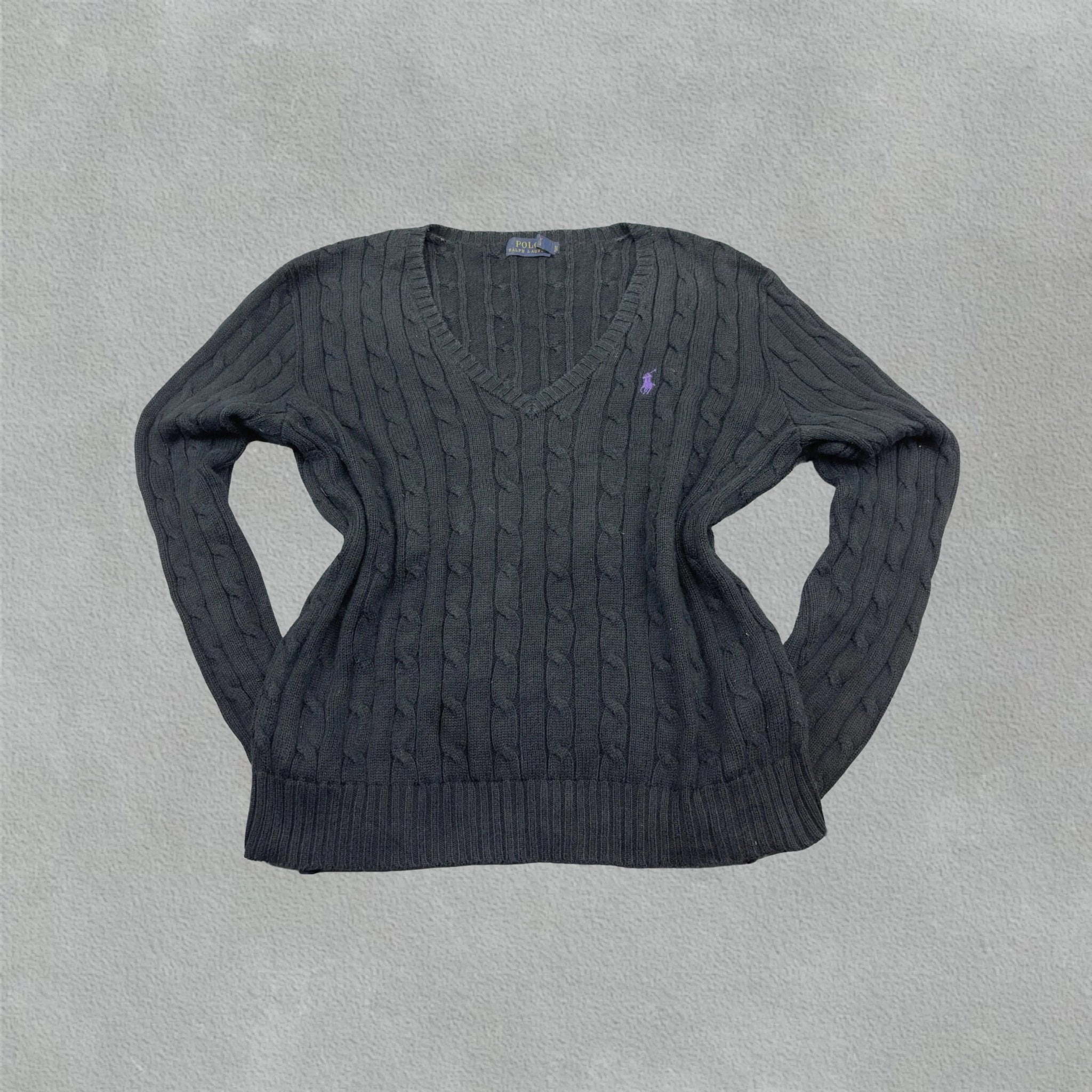 Black Ralph Lauren Knitted V - Neck - L - Excellent Condition - Revaleur