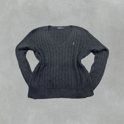 Black Ralph Lauren Knitted V - Neck - L - Excellent Condition - Revaleur