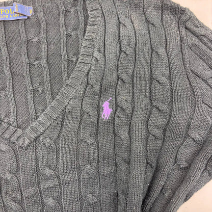Black Ralph Lauren Knitted V - Neck - L - Excellent Condition - Revaleur