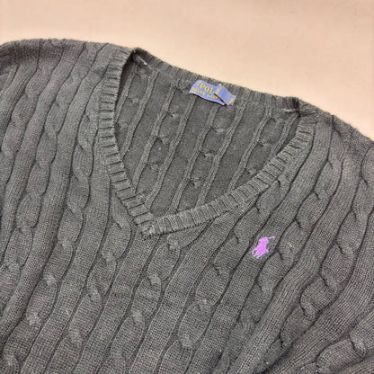 Black Ralph Lauren Knitted V - Neck - L - Excellent Condition - Revaleur