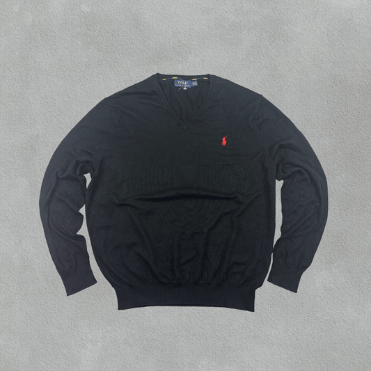 Black Ralph Lauren V - neck Sweater - Men XL - Very Good - Revaleur