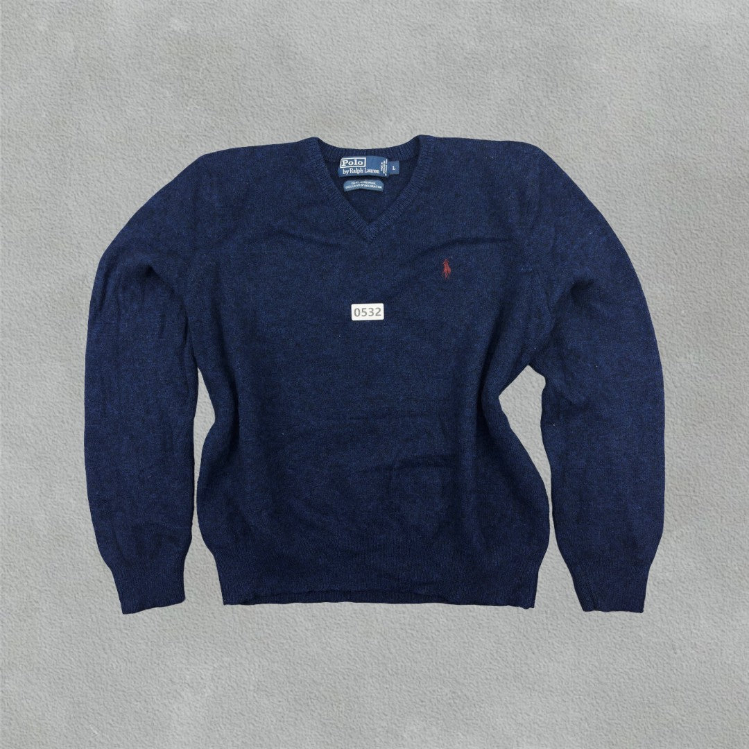 Blue Ralph Lauren V - neck Sweater - L - Very Good - Revaleur