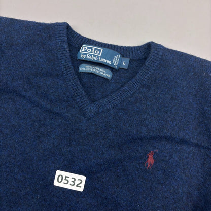 Blue Ralph Lauren V - neck Sweater - L - Very Good - Revaleur