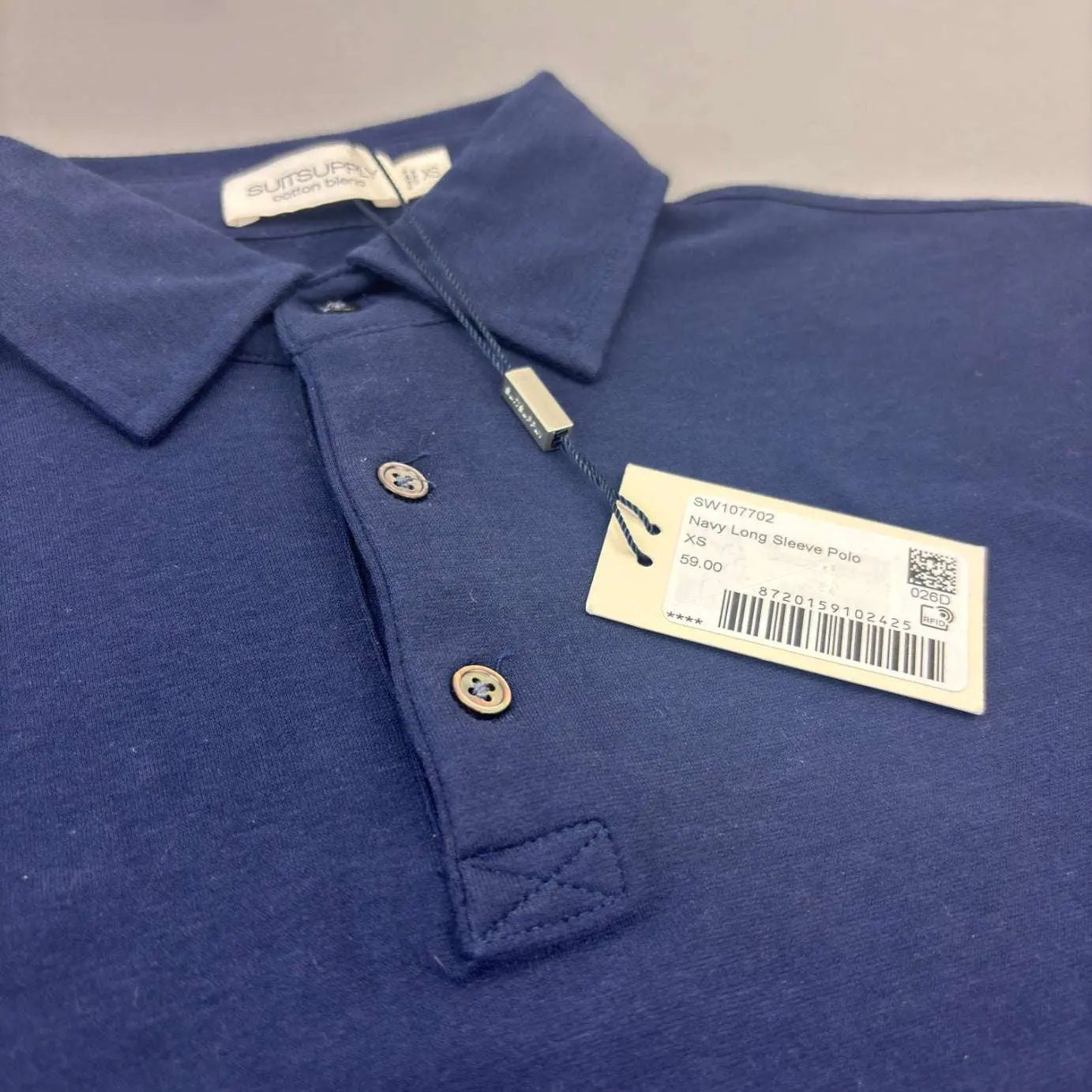 Blue Suitsupply Longsleeve Polo Shirt - Men XS - New With Tags - Revaleur