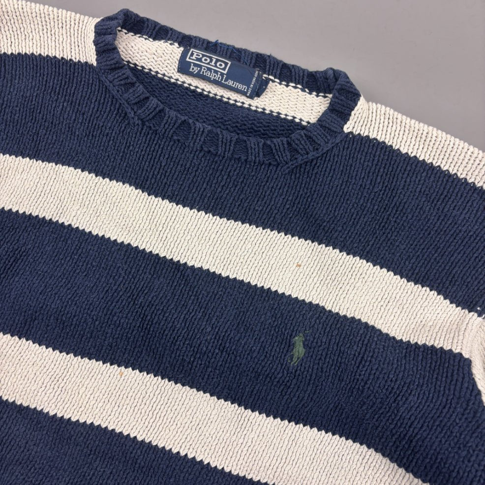 Blue/White Ralph Lauren Knitted Sweater - M - Very Good - Revaleur