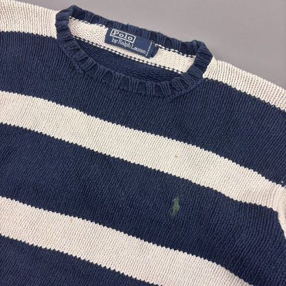 Blue/White Ralph Lauren Knitted Sweater - M - Very Good - Revaleur