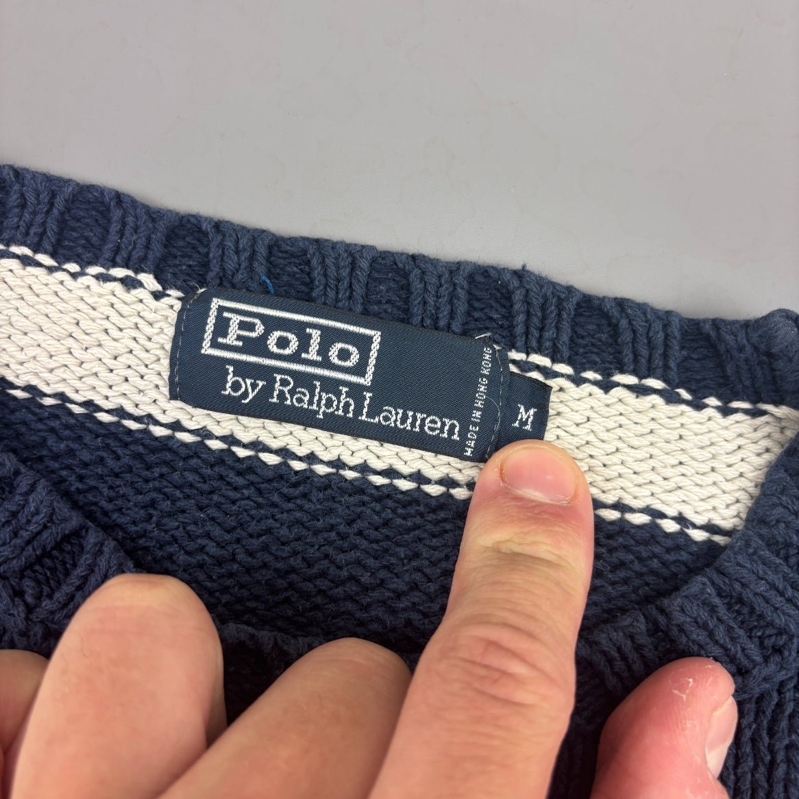 Blue/White Ralph Lauren Knitted Sweater - M - Very Good - Revaleur