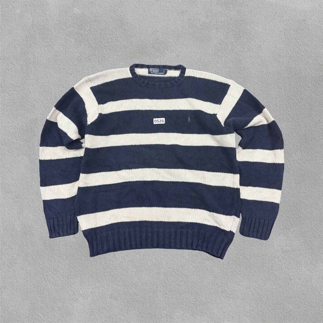Blue/White Ralph Lauren Knitted Sweater - M - Very Good - Revaleur
