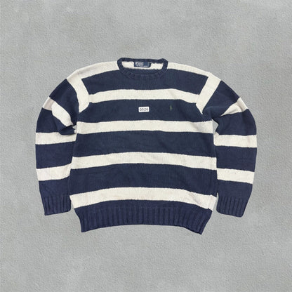 Blue/White Ralph Lauren Knitted Sweater - M - Very Good - Revaleur