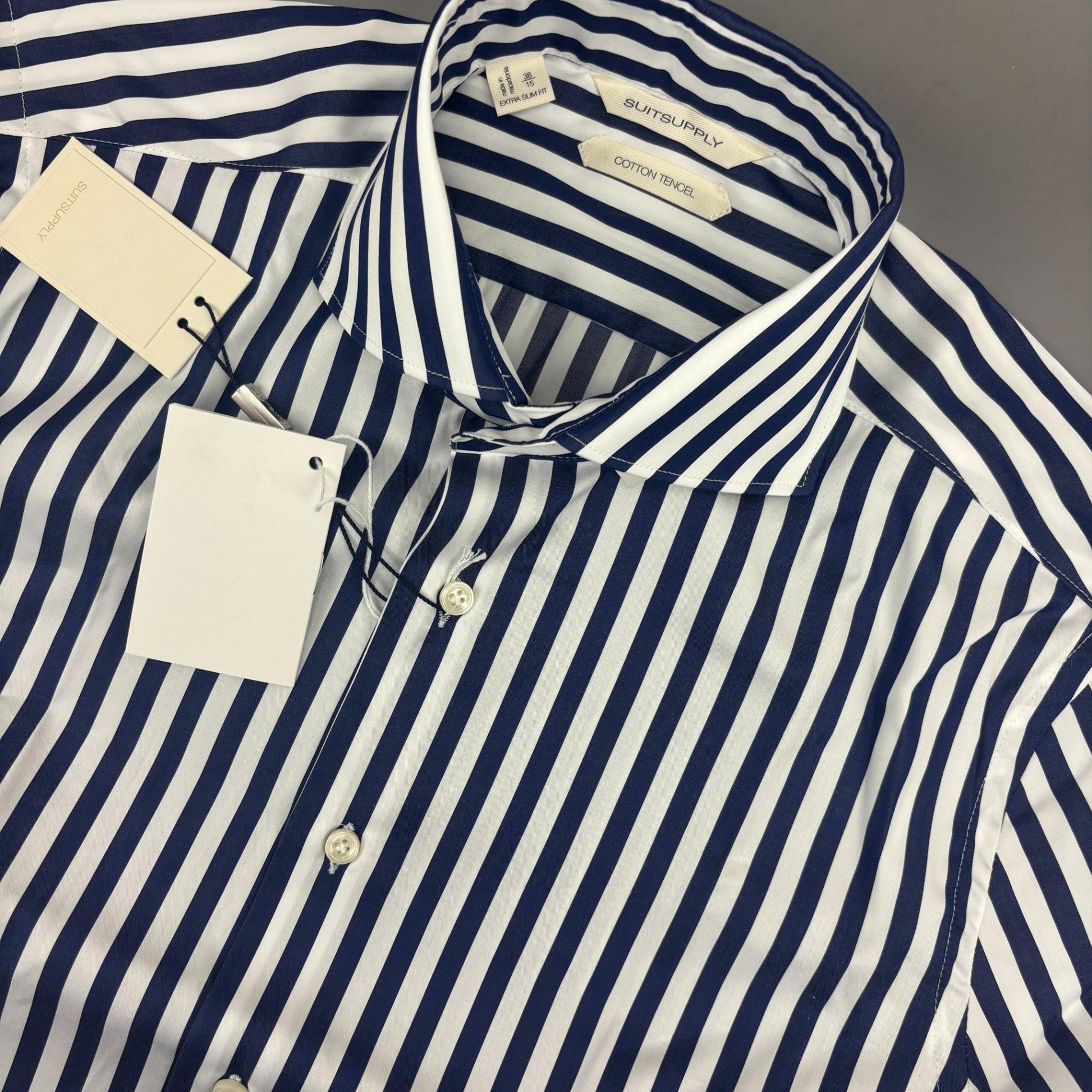 Blue/White Suitsupply Shirt - Men 38 - New With Tags - Revaleur