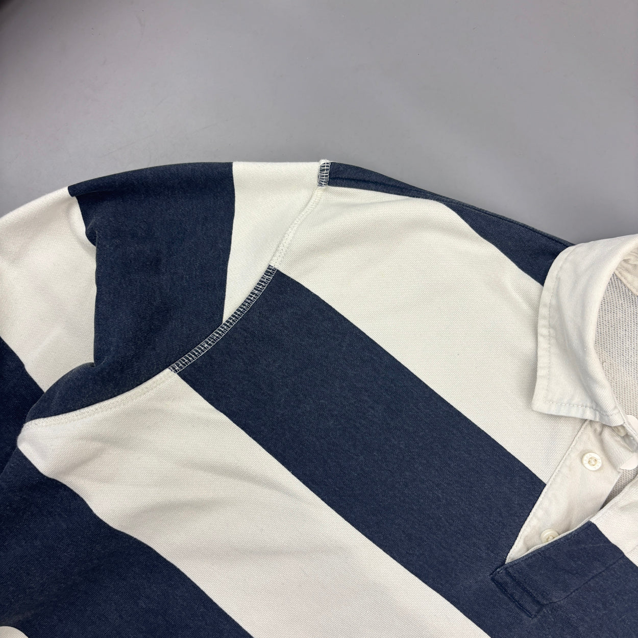 Blue/White Zara Rugby Longsleeve Poloshirt - Men XL - Very Good - Revaleur