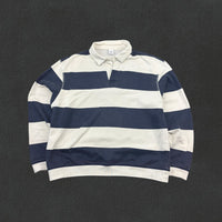 Blue/White Zara Rugby Longsleeve Poloshirt - Men XL - Very Good - Revaleur