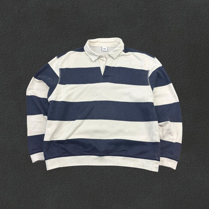 Blue/White Zara Rugby Longsleeve Poloshirt - Men XL - Very Good - Revaleur