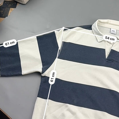 Blue/White Zara Rugby Longsleeve Poloshirt - Men XL - Very Good - Revaleur
