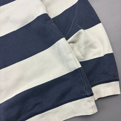 Blue/White Zara Rugby Longsleeve Poloshirt - Men XL - Very Good - Revaleur