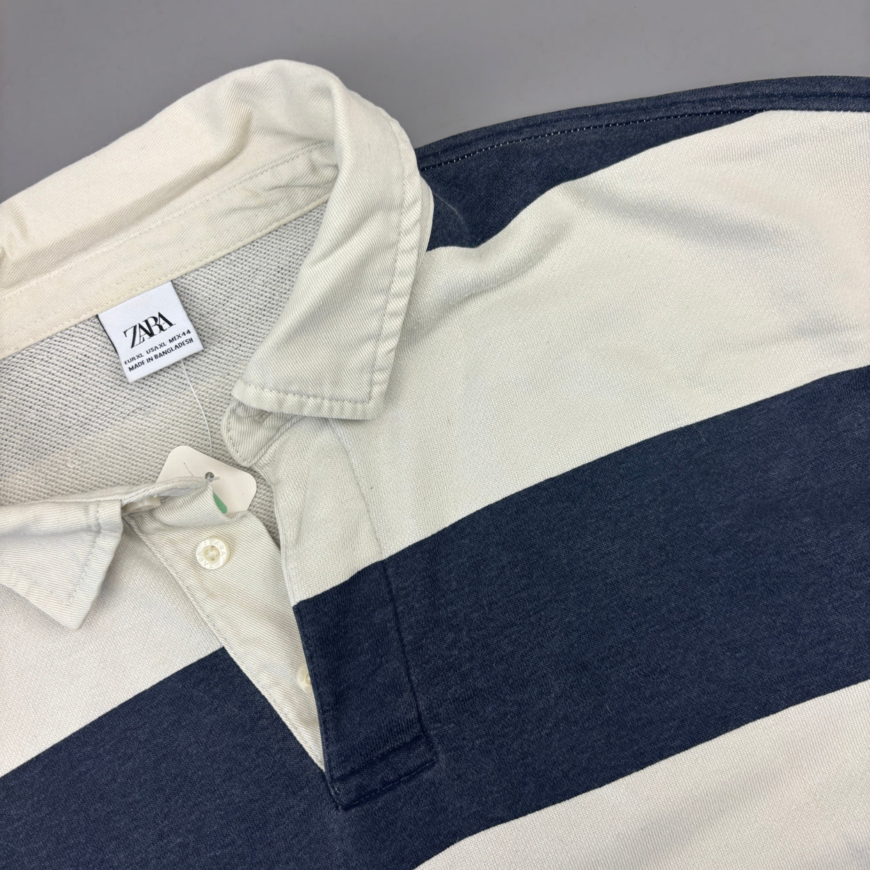 Blue/White Zara Rugby Longsleeve Poloshirt - Men XL - Very Good - Revaleur
