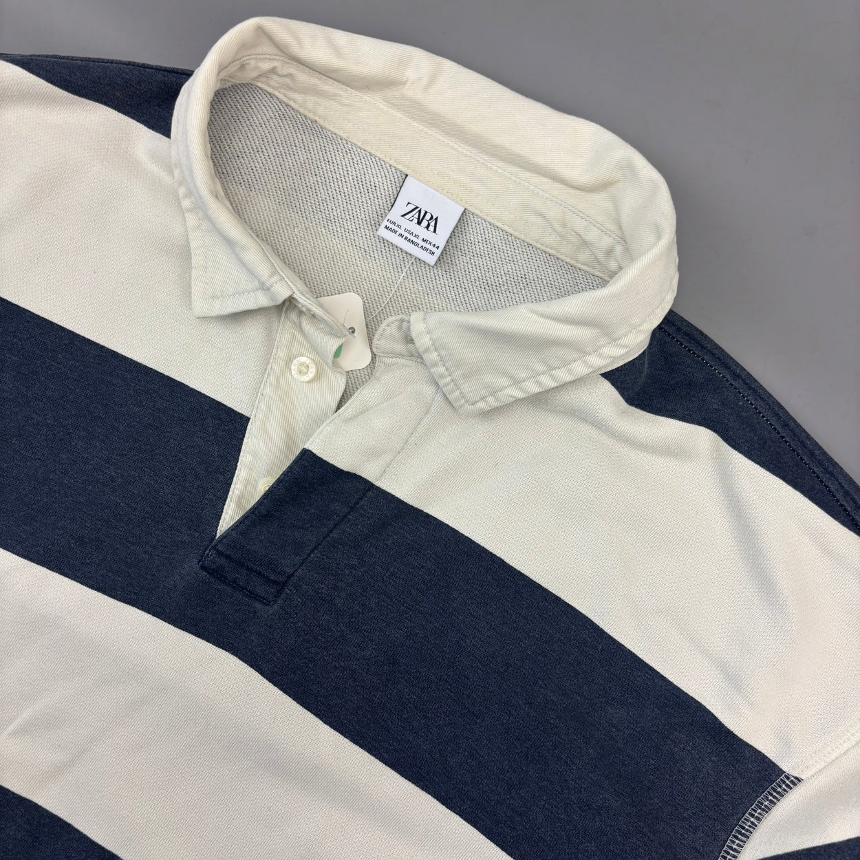Blue/White Zara Rugby Longsleeve Poloshirt - Men XL - Very Good - Revaleur