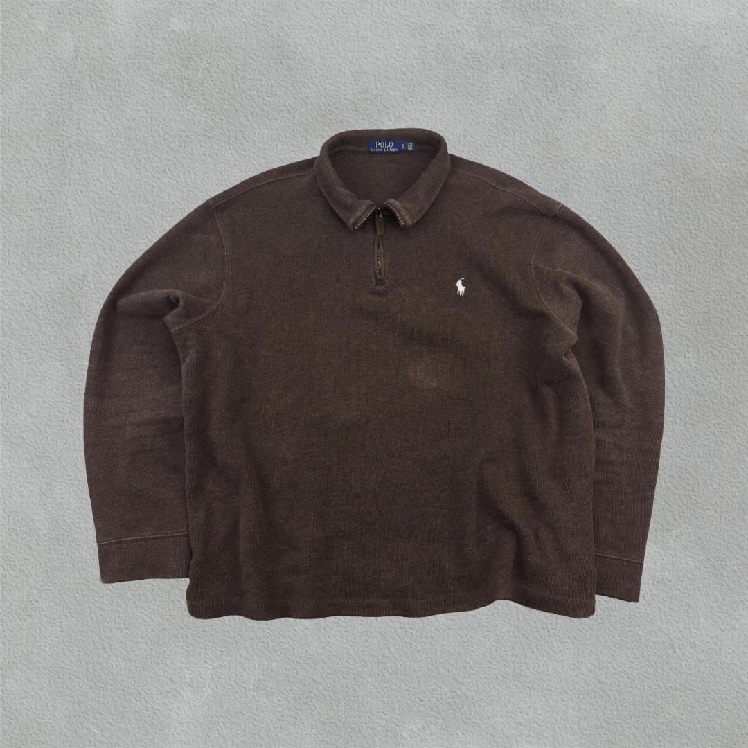 Brown Ralph Lauren Half Zip - Men XL - Very Good - Revaleur