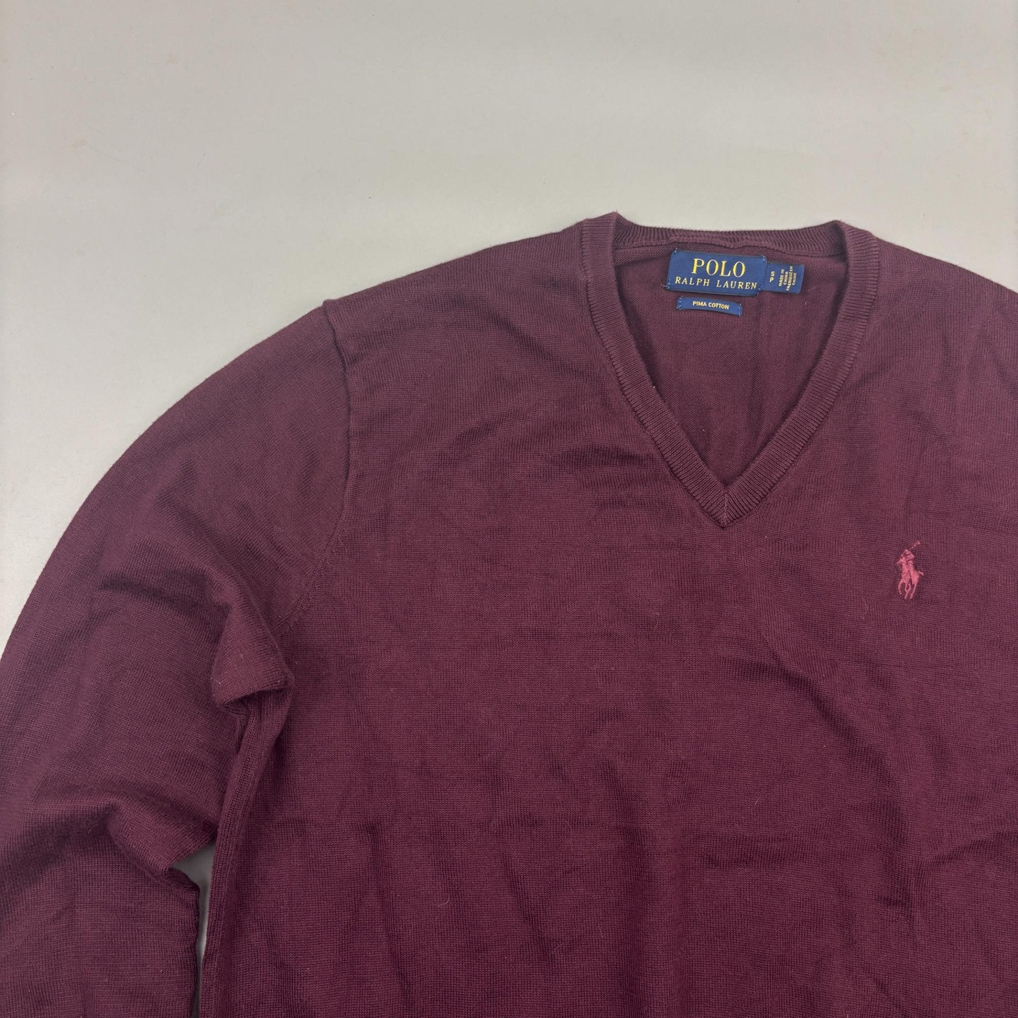 Burgundy Ralph Lauren V - neck Sweater - Men S - Very Good - Revaleur
