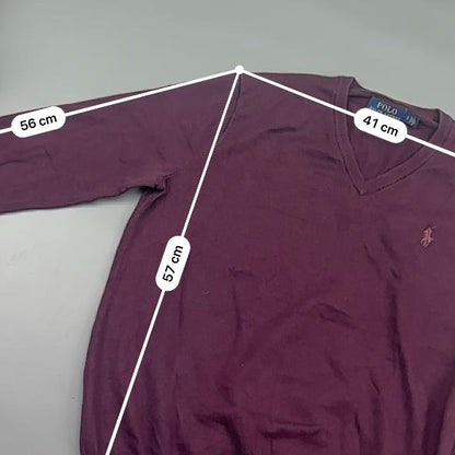 Burgundy Ralph Lauren V - neck Sweater - Men S - Very Good - Revaleur