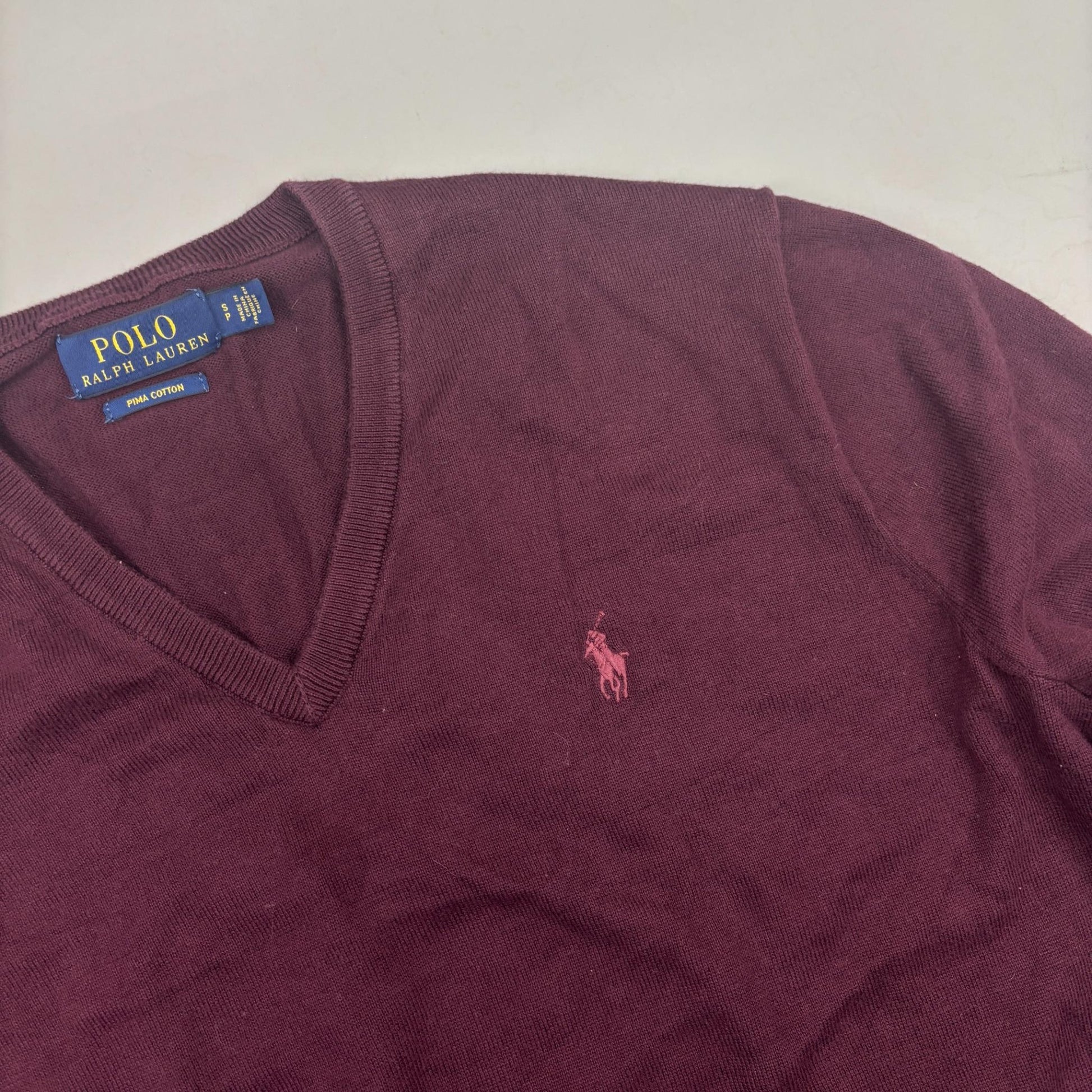 Burgundy Ralph Lauren V - neck Sweater - Men S - Very Good - Revaleur
