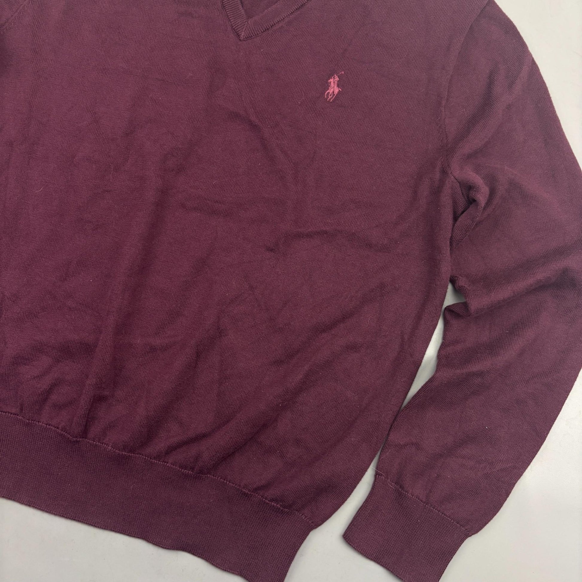 Burgundy Ralph Lauren V - neck Sweater - Men S - Very Good - Revaleur