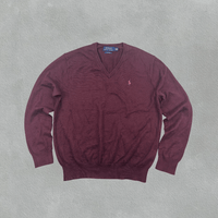 Burgundy Ralph Lauren V - neck Sweater - Men S - Very Good - Revaleur