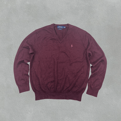 Burgundy Ralph Lauren V - neck Sweater - Men S - Very Good - Revaleur