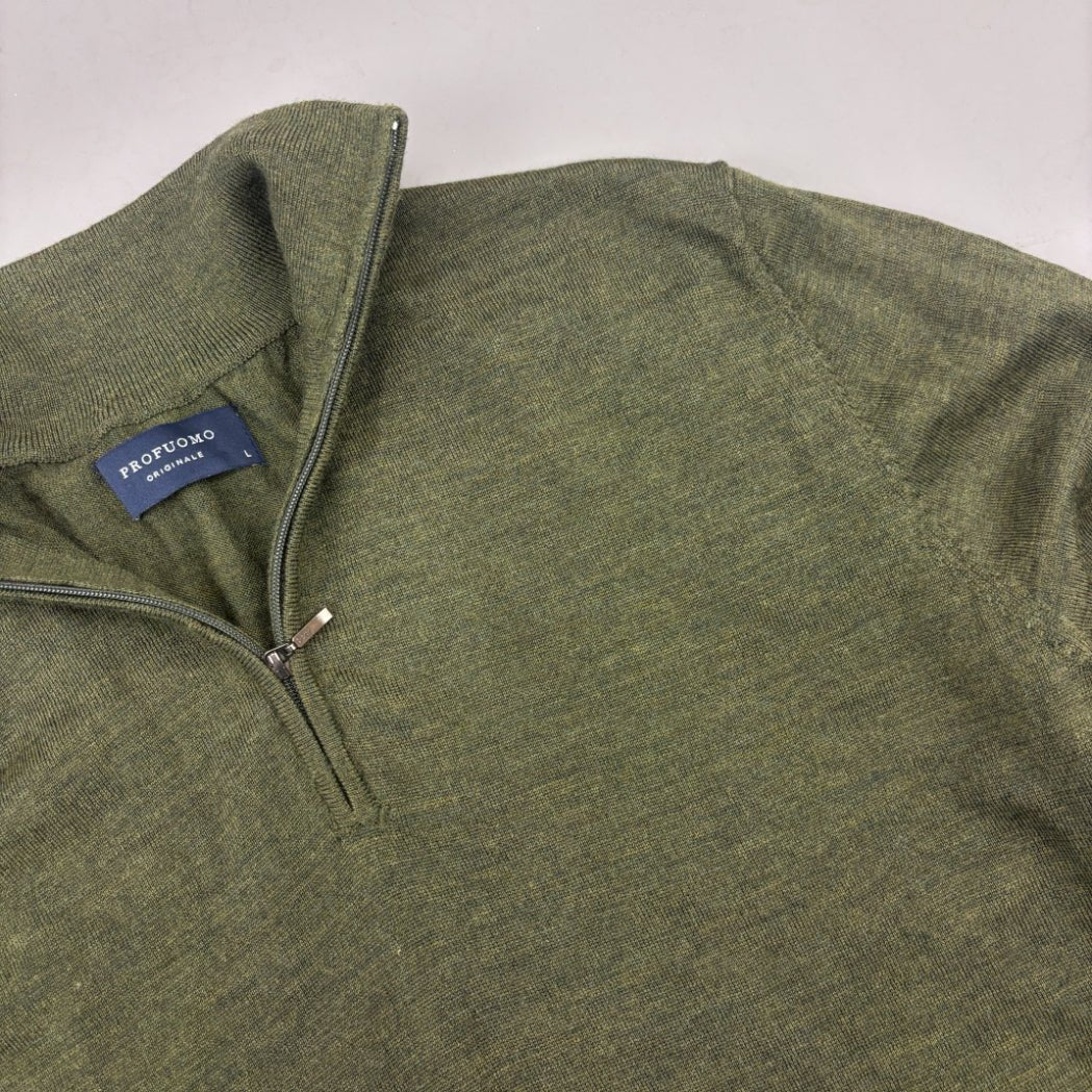 Dark Green Profuomo Half Zip - Men L - New - Revaleur