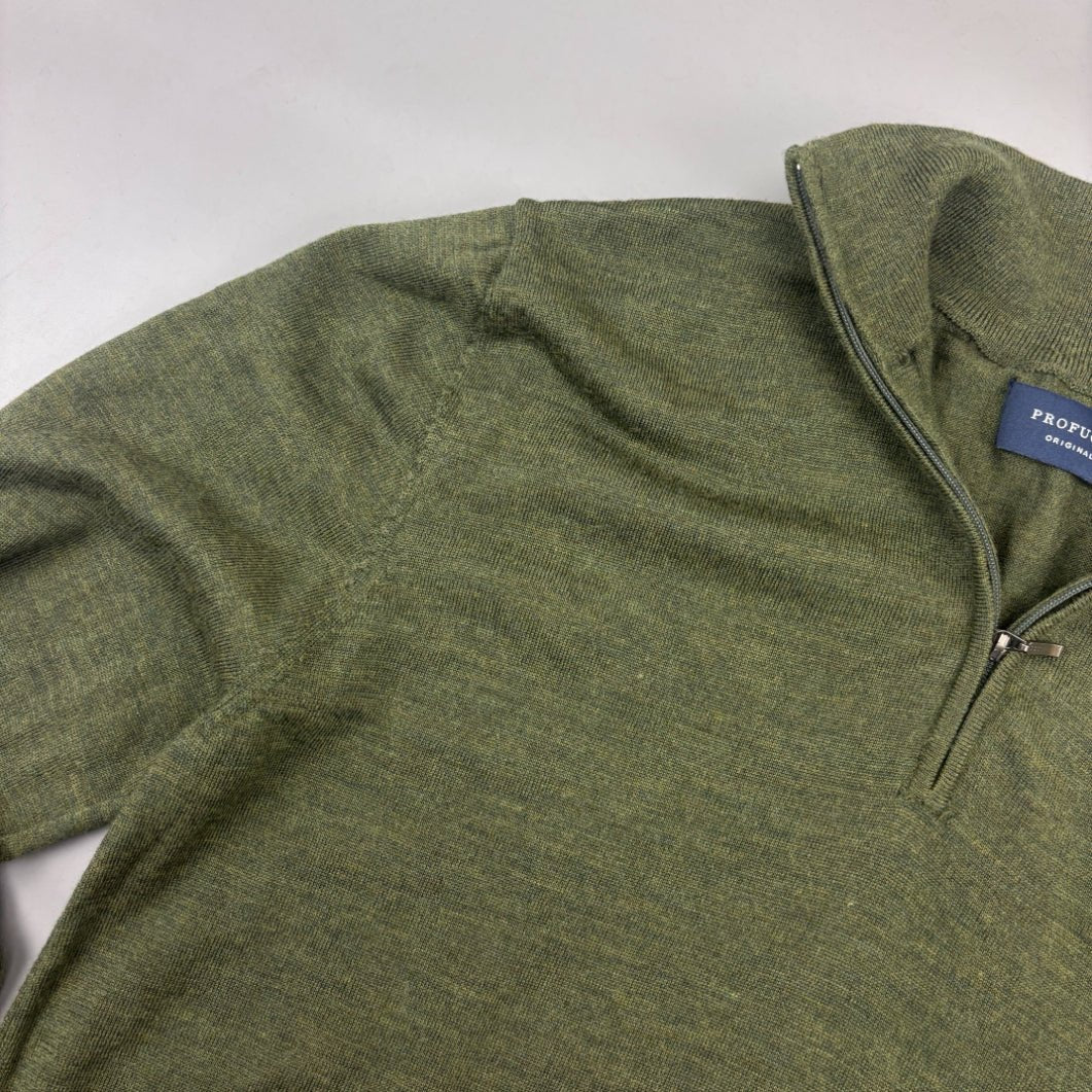 Dark Green Profuomo Half Zip - Men L - New - Revaleur